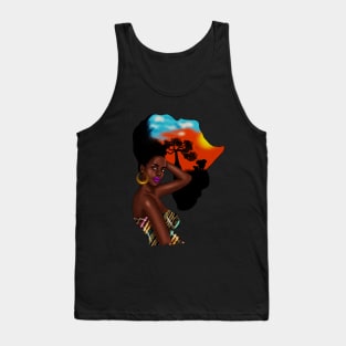 Afro African Woman with Africa map Hair Tank Top